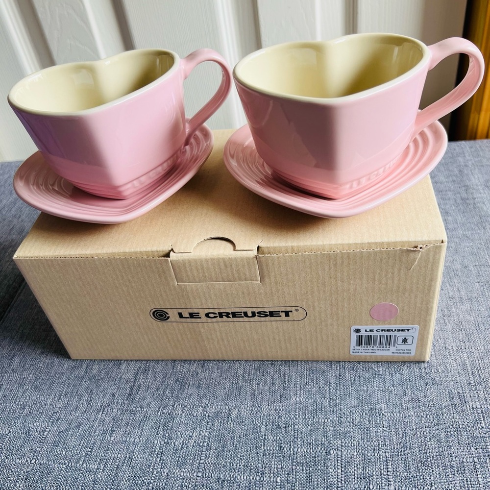 Le Creuset Heart Shaped Mugs with saucer Set of 2